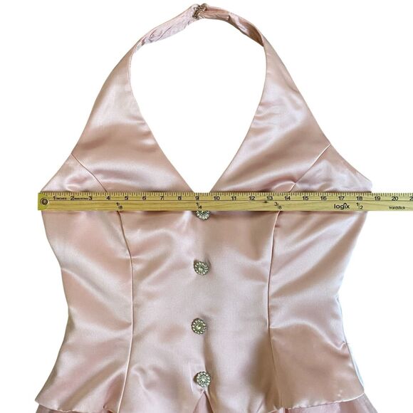 Dave and Johnny Cocktail Mini Dress L Tuxedo Pink Satin Rhinestones Burlesque - Picture 7 of 15